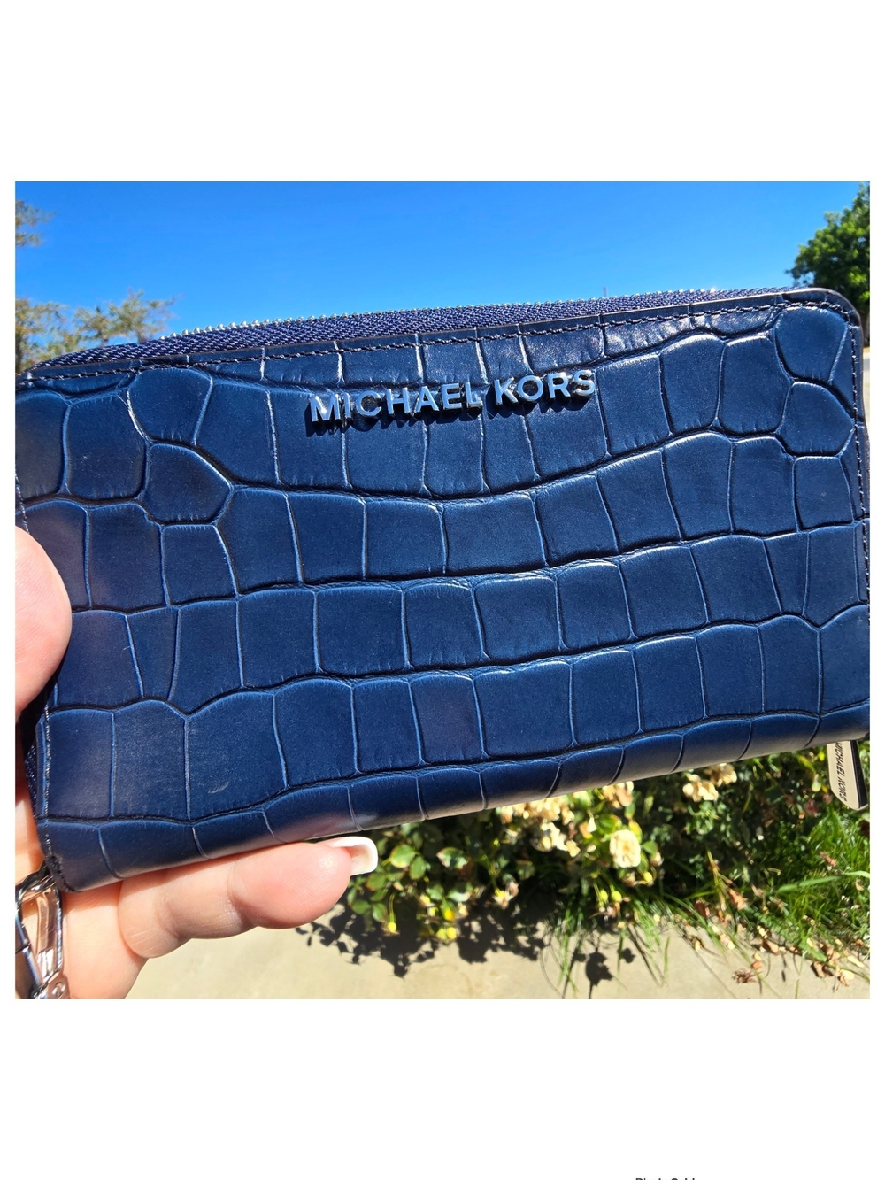 Michael Kors Navy Blue Crocodile Embossed Jet Set Travel Wallet/Wristlet